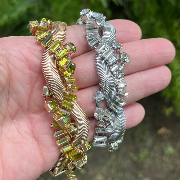 International Concepts Crystal & Snake Chain Twisted Flex Silver Bracelet By INC - Picture 7 of 8